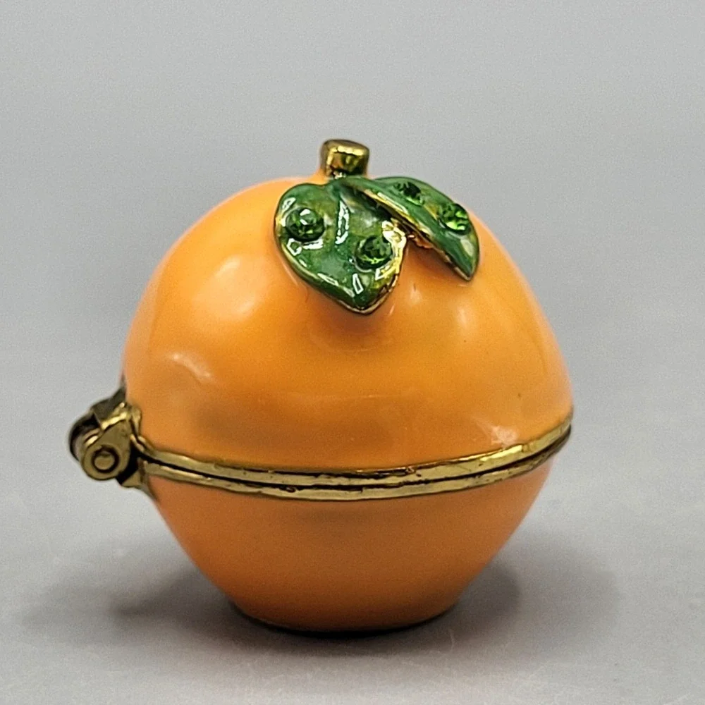 Work of Art Trinket Box Small Enameled Fruit Citrus Orange Home Shelf Decor